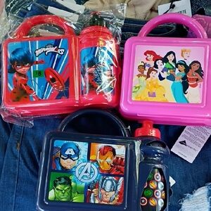 Marvel and Disney Princess Lunch Box Set - Red and Pink